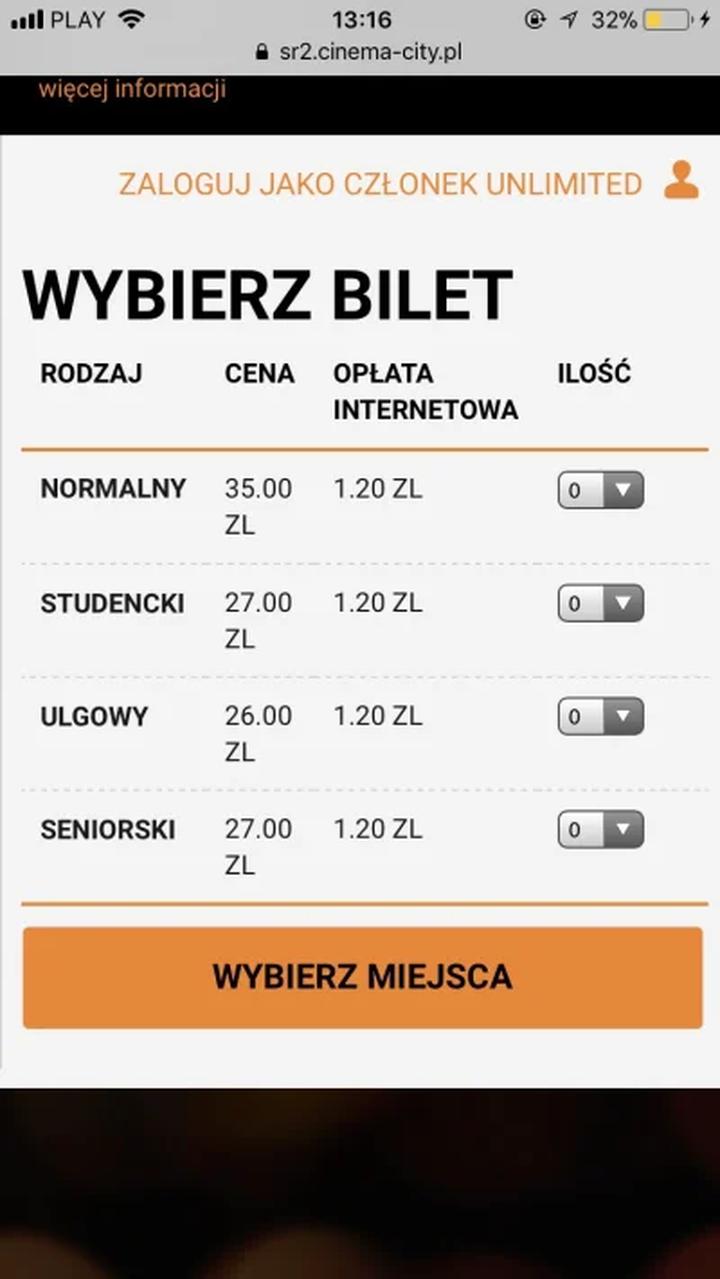 Ceny biletów Cinema City