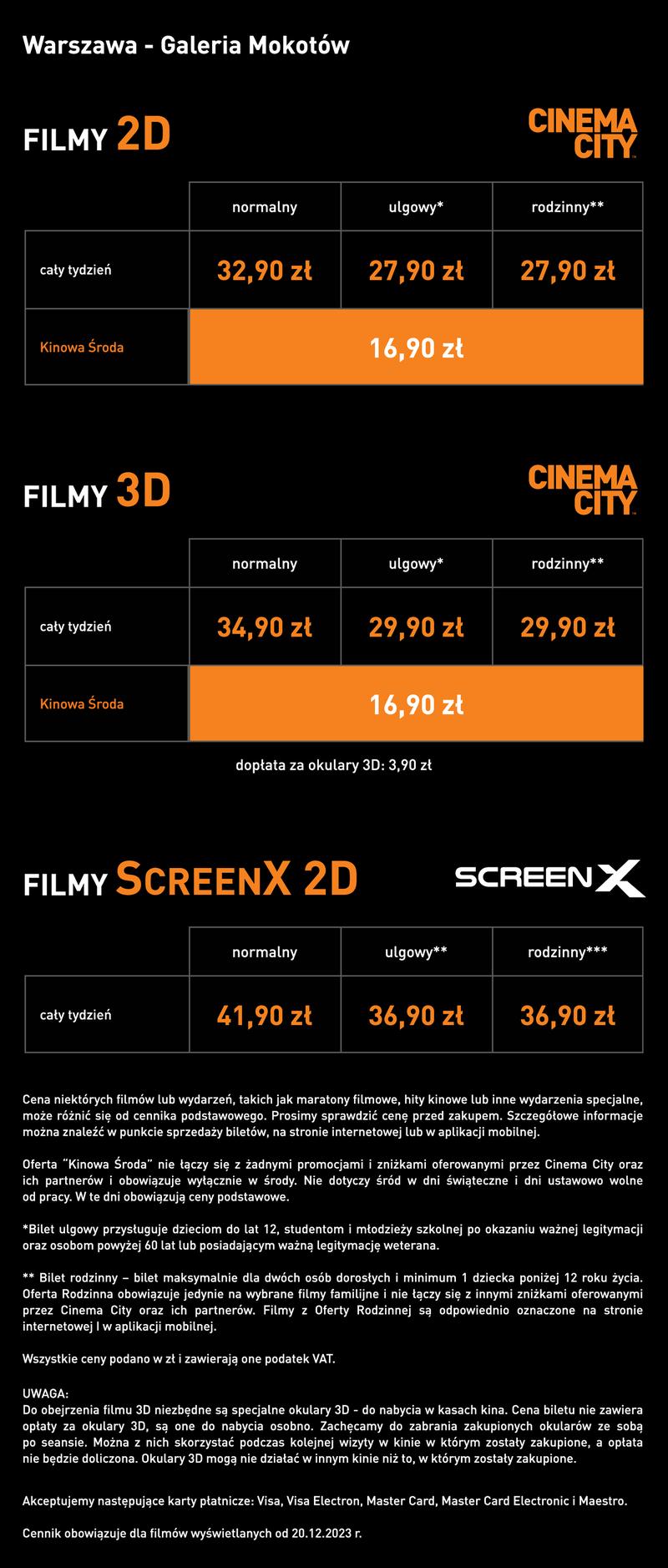 Rodzaje biletów kinowych